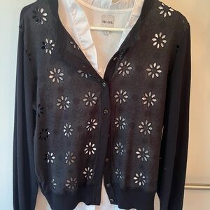 Worn just twice. Love the design! Ann Taylor Black Floral Cutout Sweater